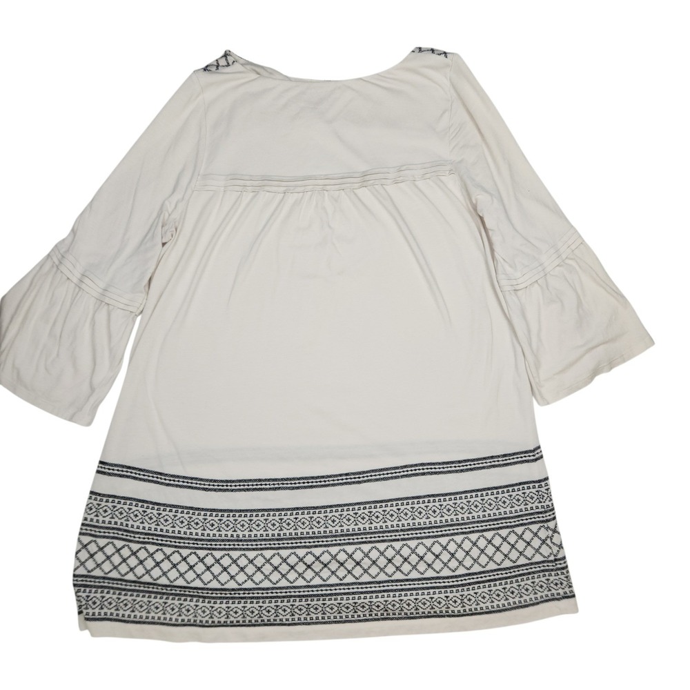 J Jill Embroidered Peasant Boho Cream Tunic Blouse L Tall Bell Flounce Sleeve - Picture 2 of 8